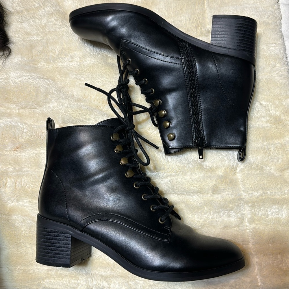 LOFT black combat booties block heel